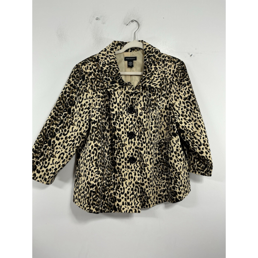Womans Ingredients Button Front Cropped Jacket 1X Animal Print Lined NWT